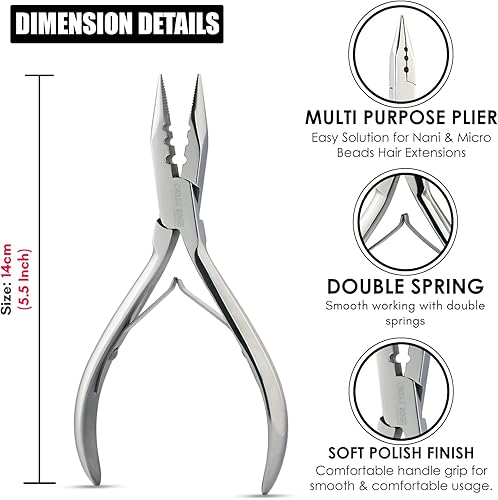 Miniatura 5 de Pro - Herramientas de extensión de cabello, mini 3 agujeros, microcuentas de silicona y nanoanillos, extensiones de cabello, alicates para abridor y