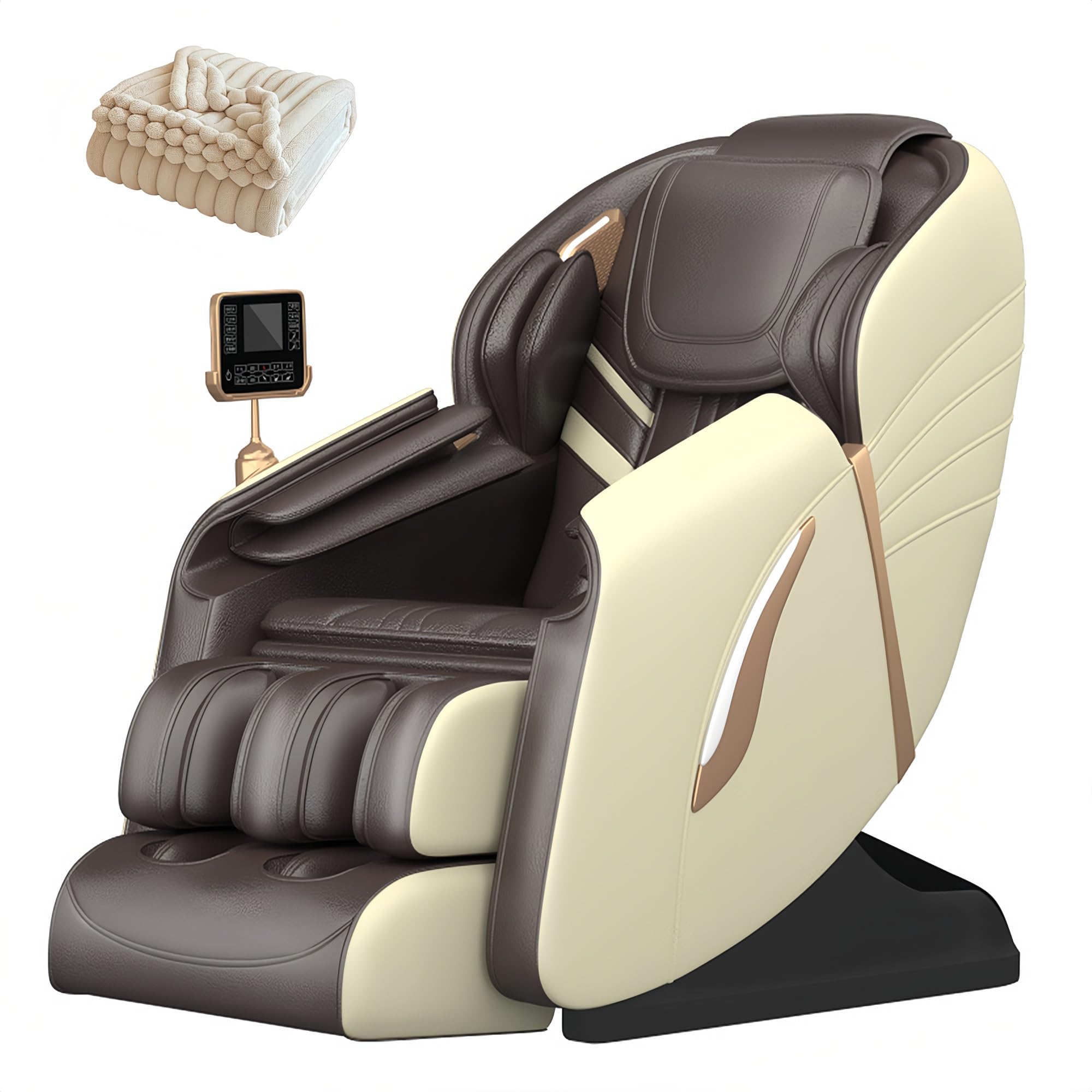 Poltrona massaggiante 4D, dotata di airbag per tutto il corpo, funzione di riscaldamento lombare e modalità di rilassamento automatico con digitopressione.(Bruin)