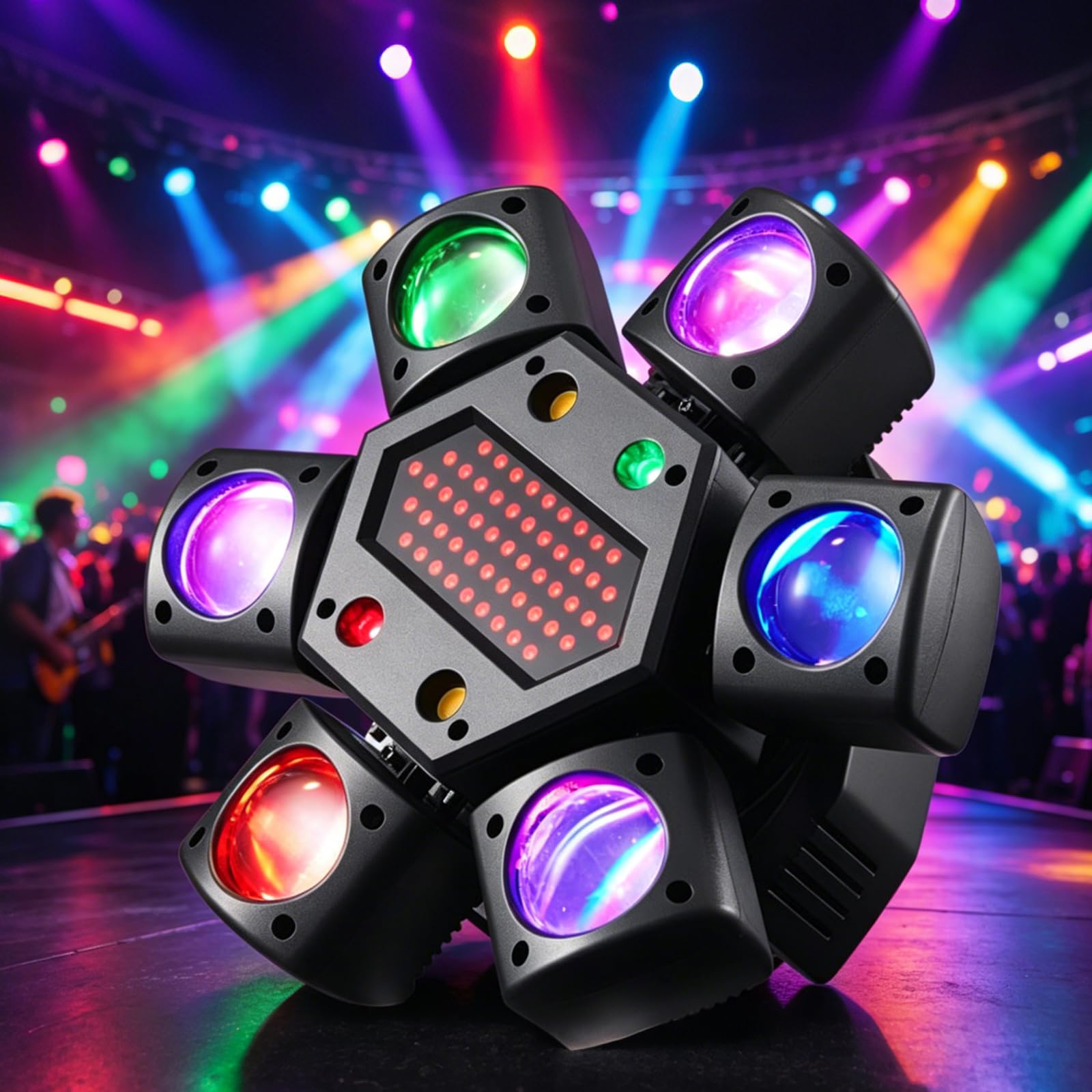 80 W Moving Head DJ Effet lumineux avec télécommande et contrôle de la musique Lumière stroboscopique avec 6 bras d'éclairage, 4 modes de fonctionnement, éclairage de scène pour fêtes, spectacles