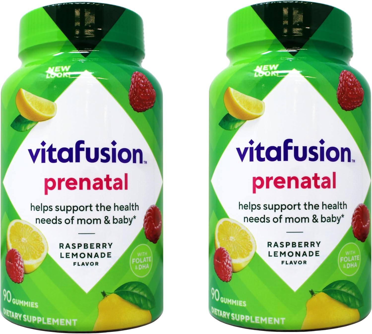 VitaFusion PreNatal Adult Vitamins, Natural Lemon, Raspberry & Lemonade Flavors, 90 Gummies (Pack of 2) by Vitafusion