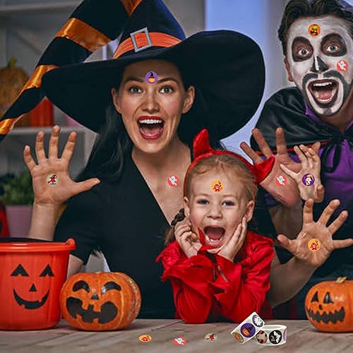 Miniatura 4 de 1000 calcomanías de Halloween, calcomanías redondas de Halloween para niños, autoadhesivas con calabaza, murciélago y araña, calcomanías para niños