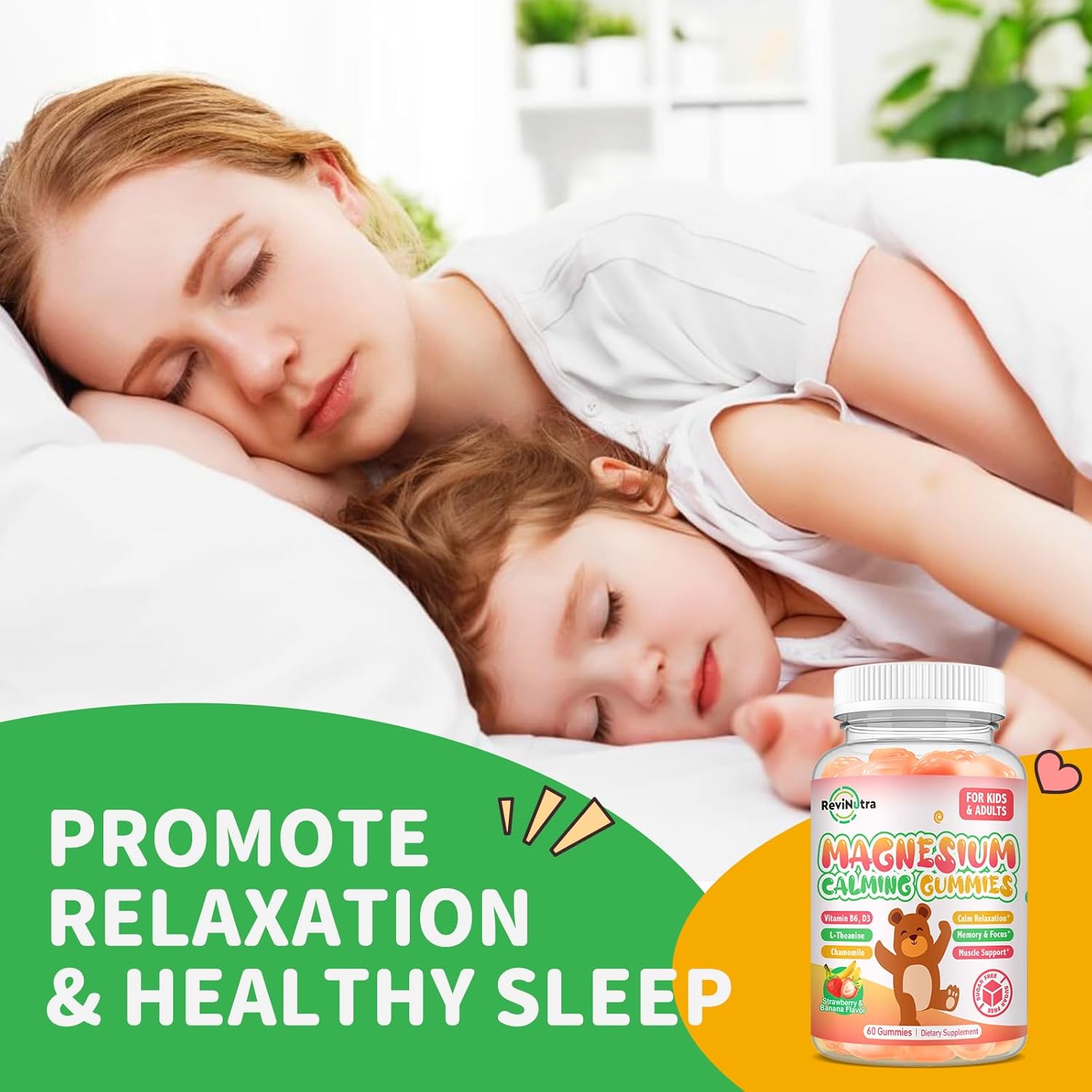 Magnesium Gummies for Kids - Magnesium Glycinate Gummies with L-Theanine, Vitamin B6, D3 for Kids & Adults Sleep, Calm, Relaxation, Brain, Bones, Muscle Relief, Sugar Free Banana & Strawberry 120ct