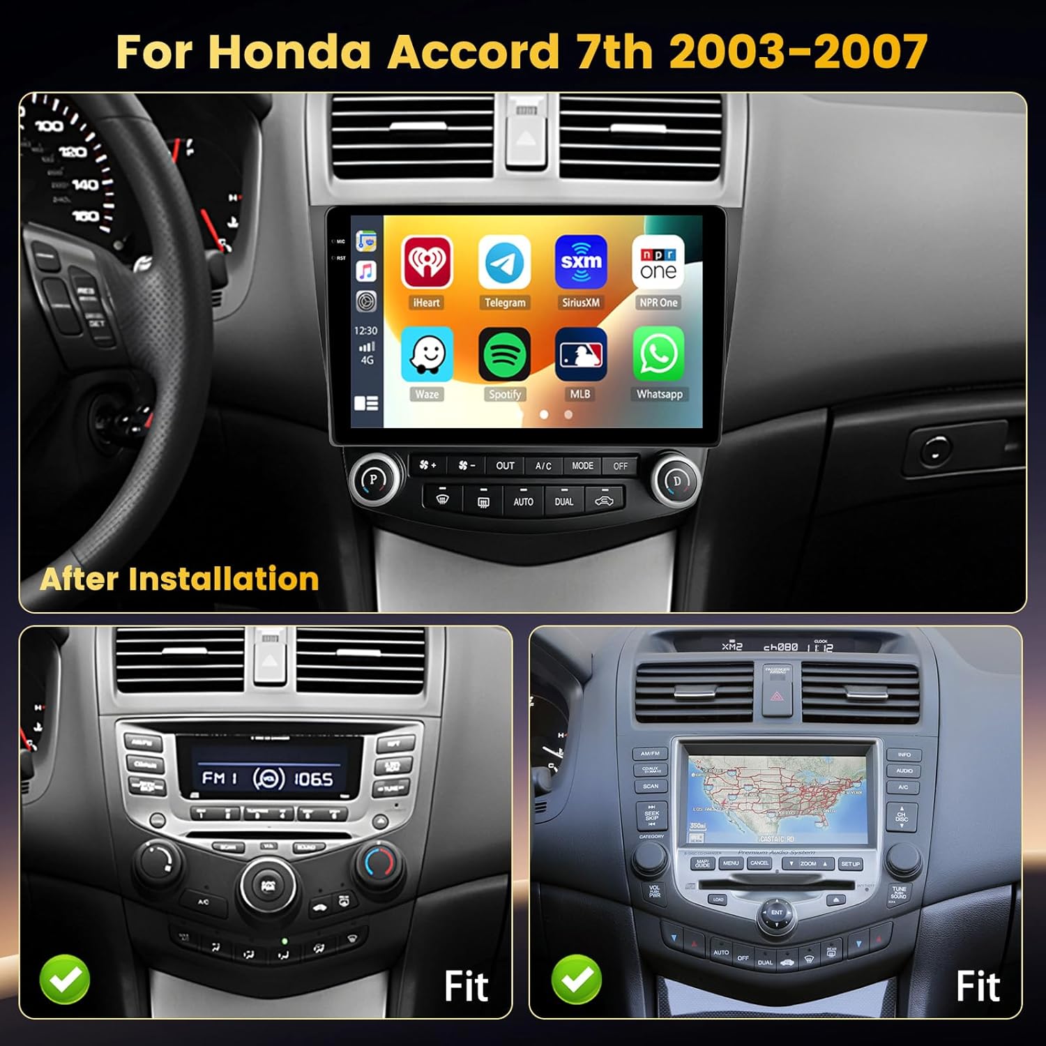 4+128GB Android 15 Car Stereo for Honda Accord 7th 2003-2007 Wireless Carplay Android Auto, 10.1 Inch Incell Touch Screen Car Stereo with Canbus, GPS, Backup Camera, Bluetooth, FM/RDS, EQ, WiFi