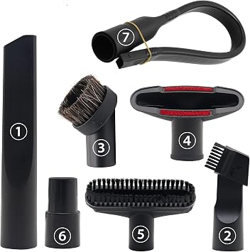 1 1/4 Inch Vacuum Attachments Accessories, Vacuum Cleaner Tools Kit with Dusty Brush, Hose Adapters for 1-1/4 inch 1-3/8 inch Hoses, 7 Pack