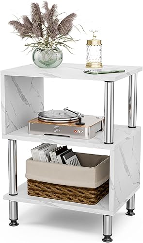 HMFOR Mesa auxiliar en forma de S, mesa auxiliar moderna para sala de estar, mesas auxiliares de sofá con almacenamiento, estante de 3 niveles para