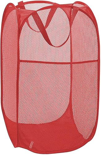 Miniatura 10 de Larpur Paquete de 2 cestas plegables para lavandería, plegable, portátil, de malla, con asas de transporte reforzadas (rosa)