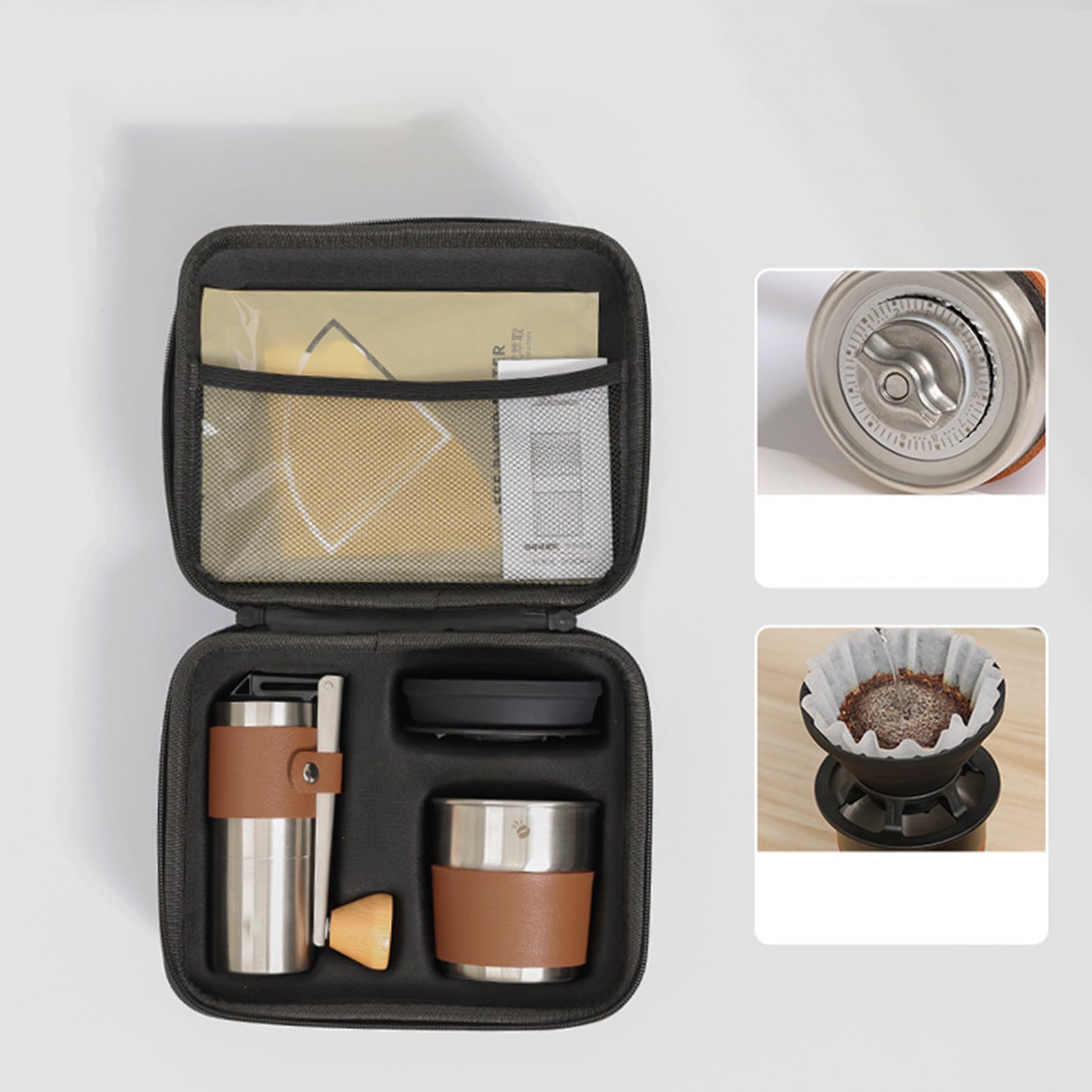 De Campamento - Kaffeewerkzeug-Set - Tragbares Transportzubehör-Set. Das multifunktionale Körner-Mahlmaschinenset enthält ein Doppellager