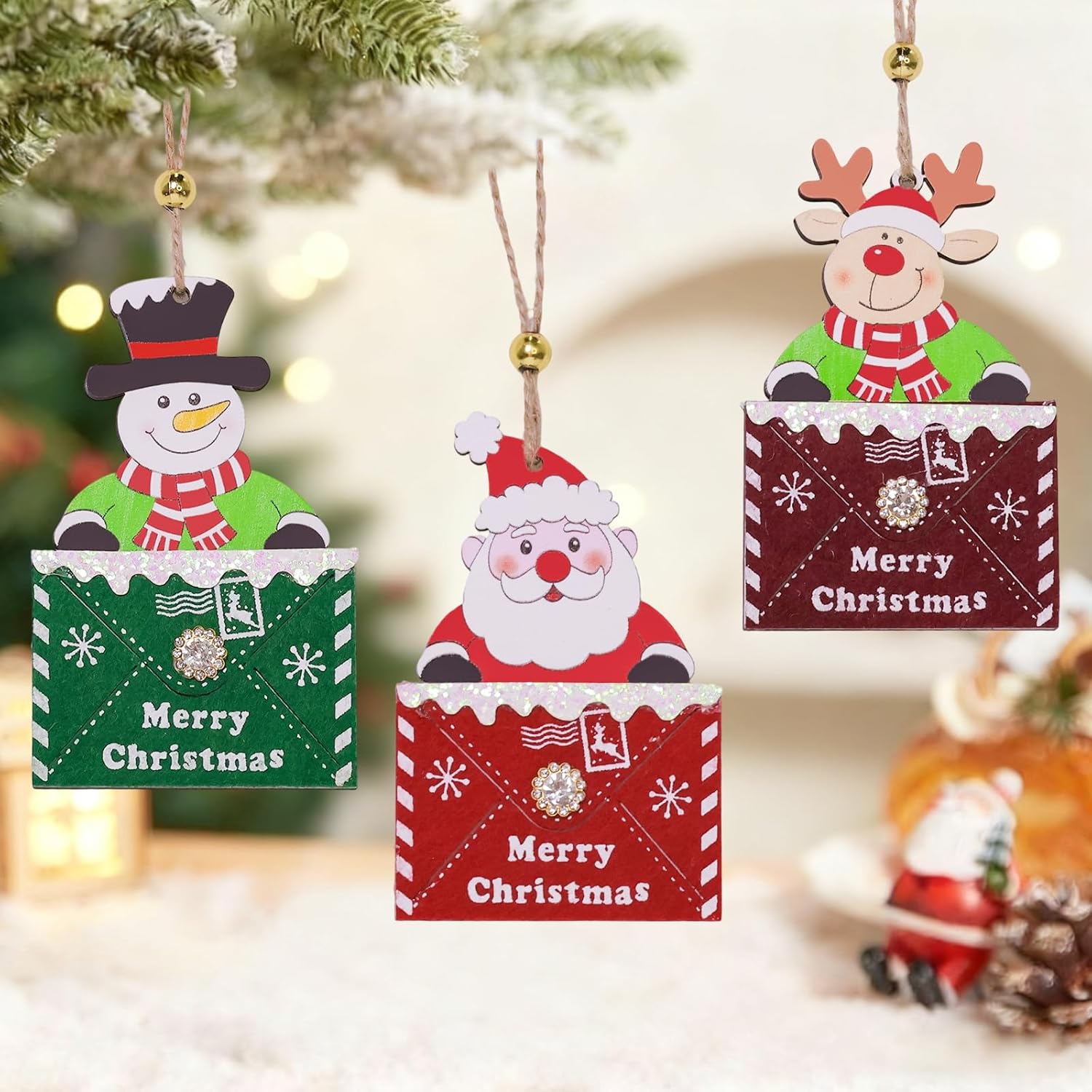 oeuvi wooden christmas tree ornaments set of 3 winter farmhouse xmas wreath decor hanging tree crafts holiday christmas decorations for tree home office classic-christmas envelope