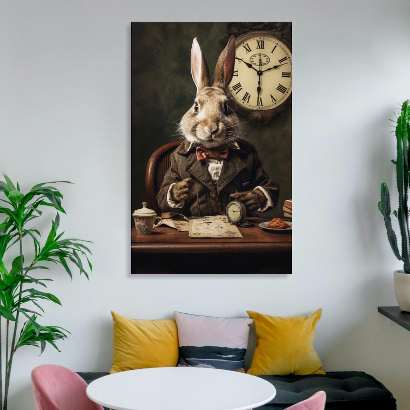 Elegante retro coniglio stampato tela poster astratto colorato animale carino vintage decorazione da parete adatto per soggiorno camera da letto