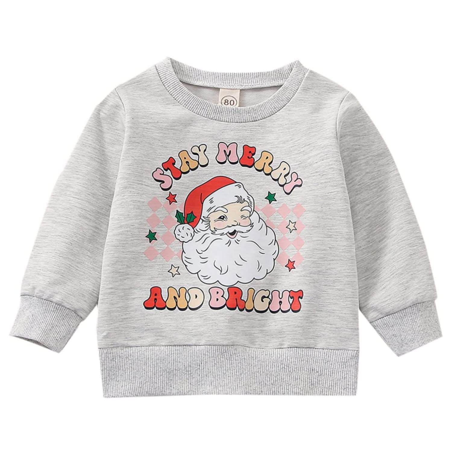 DOSYZTO Toddler Boy Girl Christmas Clothes Long Sleeve Crewneck Santa Sweatshirt Tops Pullover Sweater Shirts Winter Outfit (Stay Merry and Bright Light Sweater,7-8 Years)