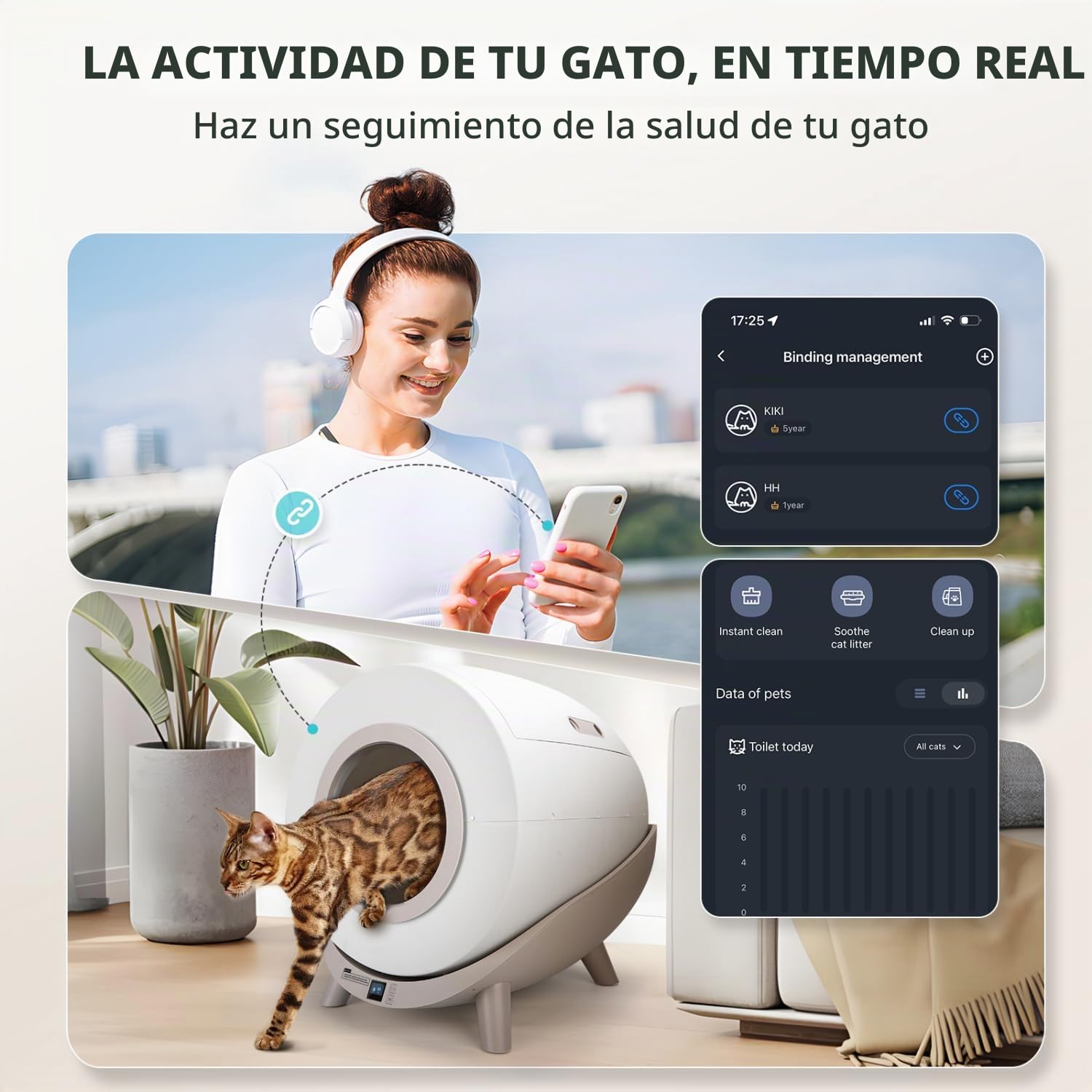 Nobleza - Arenero Autolimpiable Inteligente para Gatos con App - SL01, 80L Capacidad, Ideal para Varios Gatos, Incluye 2 Rollos de Bolsas de Basura, Inodoro Automático para Mascotas