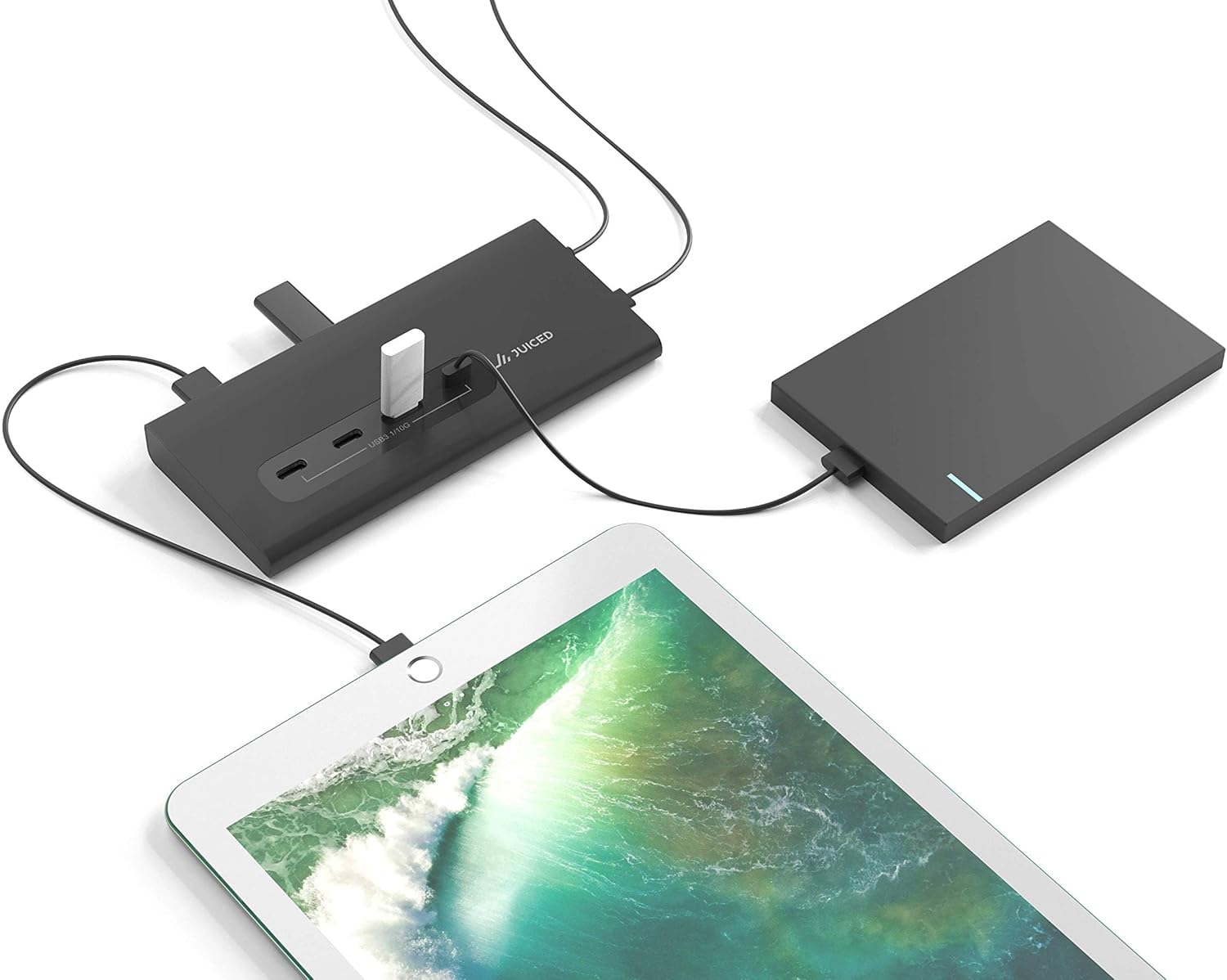 Juiced Systems VertexHUB High-Speed USB-C & USB-A Hub - 10 Gbps Transfer, USB 3.2 Gen 2, 4X USB-C Ports, 3X USB-A Ports, Fast Charging