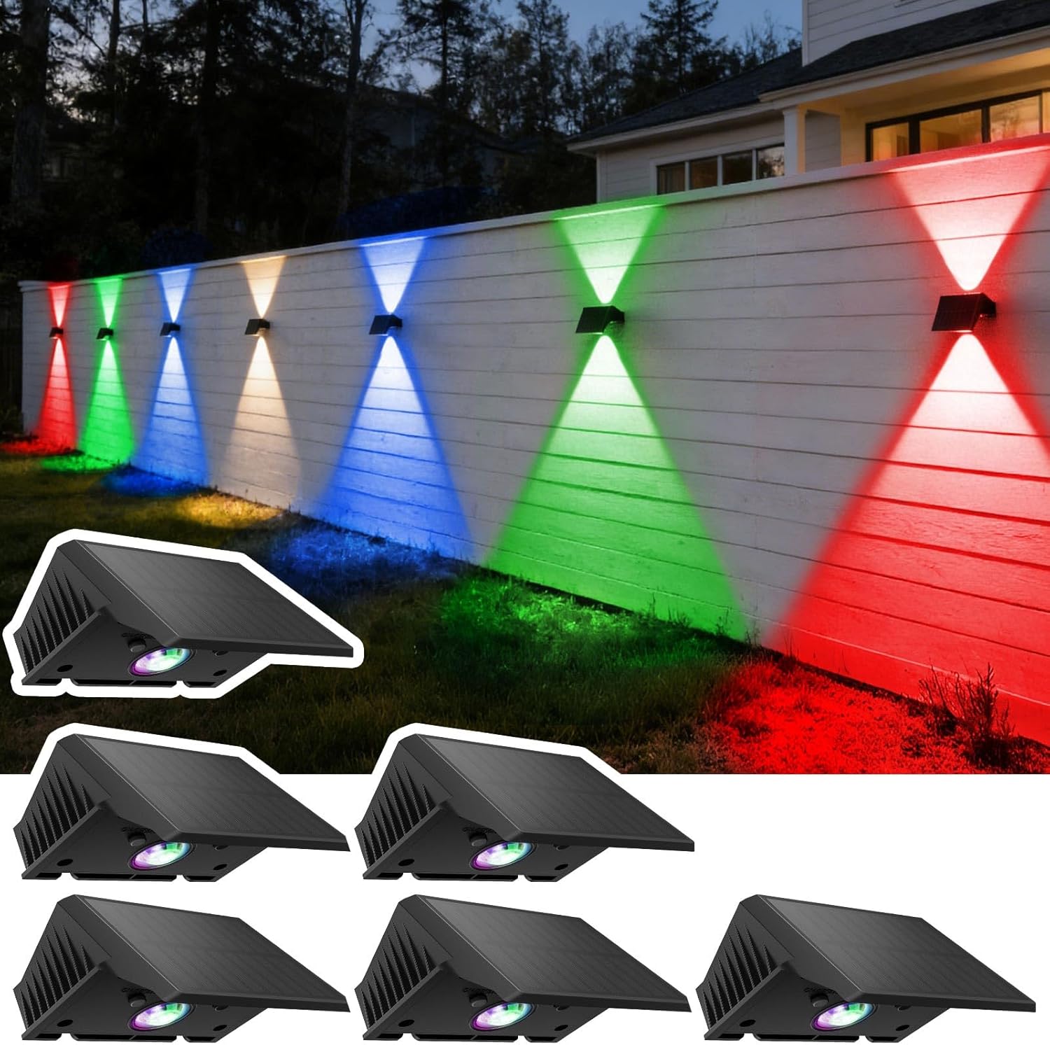 Solar Fence Lights Outdoor, 10 Pack Warm White Up and Down Solar Wall Lights, IP67 Waterproof LED Dusk to Dawn Solar Powered Fence Lights for Patio, Backyard, Deck, Garden, Yard, Outdoor Wall Decor