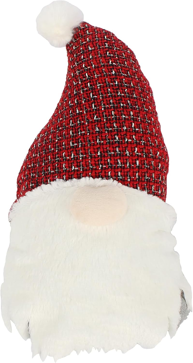 Levtex Home Merry & Bright Collection - Gnome Forest - Christmas Decorative Pillow (15.7x7.9x5in.) - 3D Gnome Wearing a Holiday Hat - Red and White