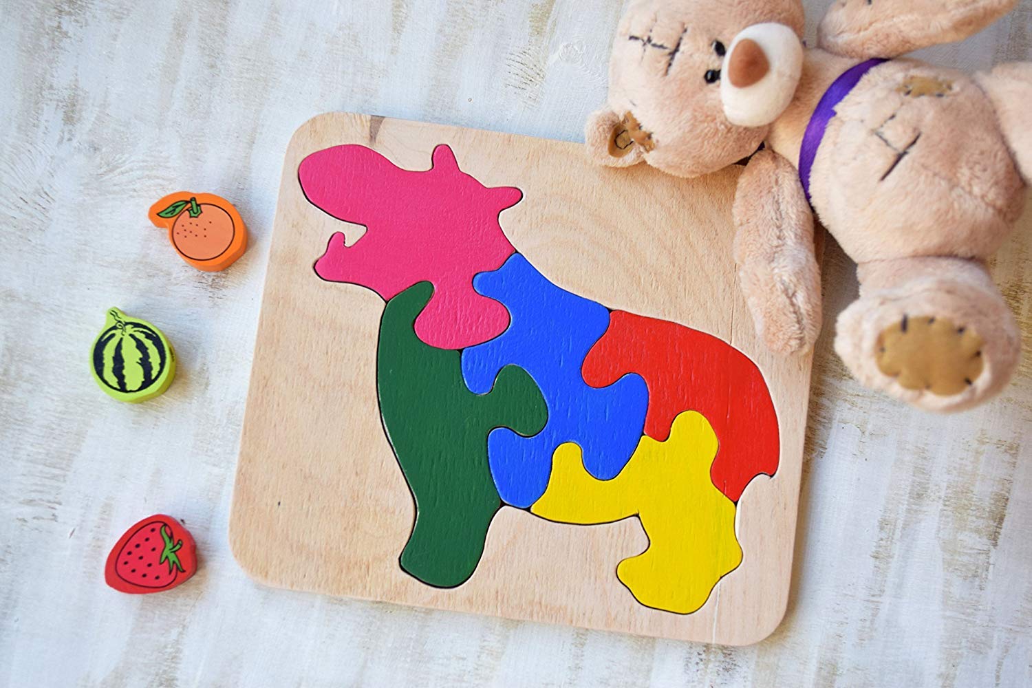 Wood puzzle hippo Montessori Toy Amazon.ca Handmade Products