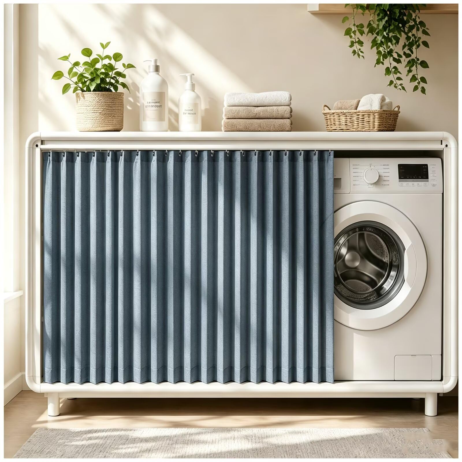 Rideau Placard avec Rail Auto-Adhésif W160 x H110cm Bleu