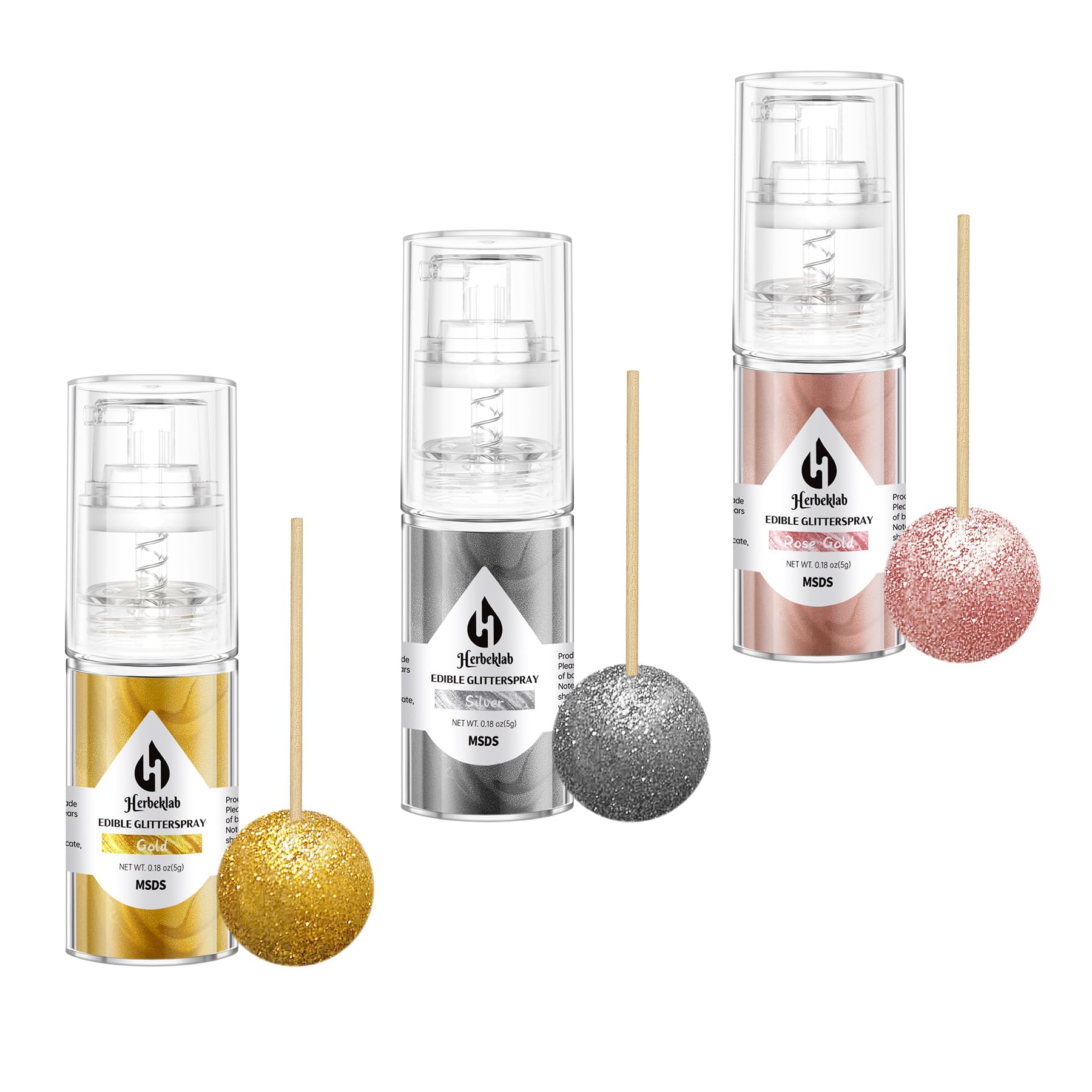 Edible Glitter Spray - 3 Colors Edible Spray Glitter Food Grade Metallic Shimmer Powder Gold Silver Rose Gold Cake Sprinkles for Cookie Decorating