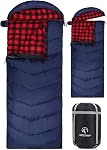 REDCAMP Cotton Flannel Sleeping Bags for Camping, 41F/5C 3-4 Season Warm and Comfortable, Envelope Blue with 2/3/4lbs Filling (75"x33")