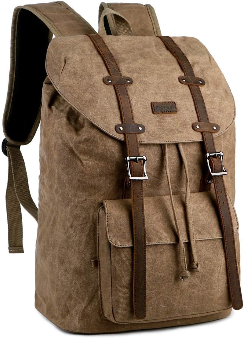 BAOSHA Wax Canvas Laptop Backpack Travel Hiking Camping Rucksack Casual Large College School Daypack BP-02 (Brown)