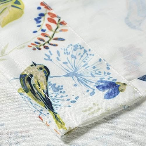 Miniatura 5 de VOGOL Cortinas de cenefa azul para sala de estar, lino texturizado con estampado de pájaros y flores, cortinas de ventana con bolsillo para barra,
