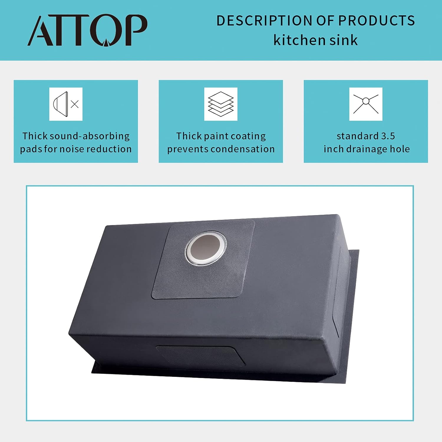 ATTOP 32 Inch Undermount Single Bowl Sink,32''x18'' Stainless Steel Undermount Single Bowl Kitchen Sink