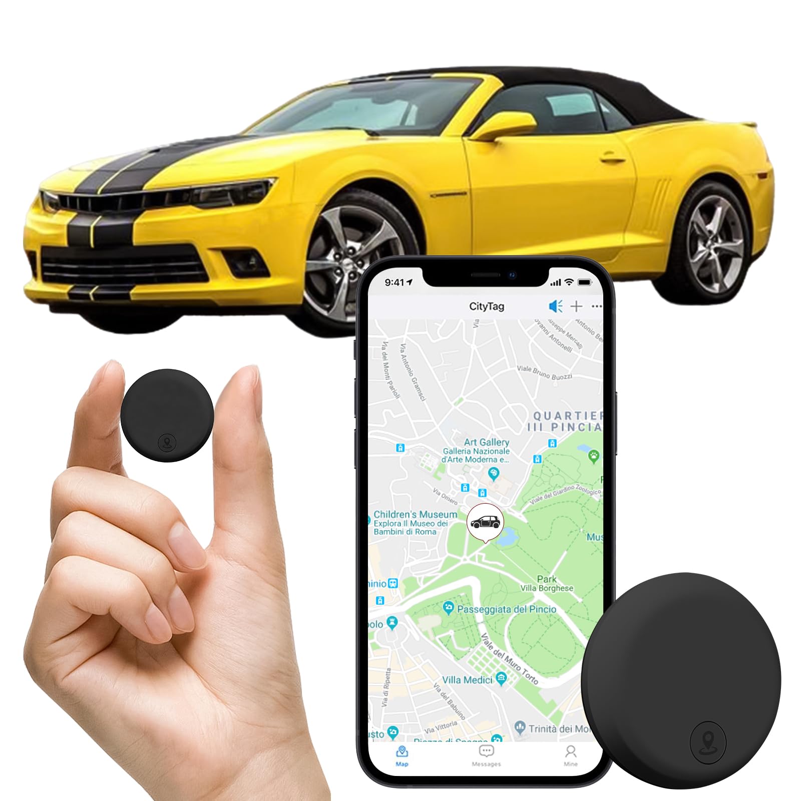 GPS Tracker for Vehicles, Elderly, Kids & Pets, Real-Time Mini Hidden Tracker Device, Compatible with iOS, Android & Huawei HarmonyOS, No Monthly Fee & No SIM Card Required (Black)
