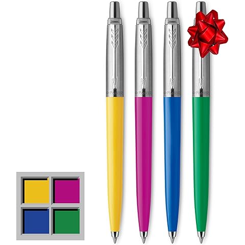Parker Jotter Originals Ballpoint Pen Collection, Assorted Retro Finishes, Medium Point, Black Ink, 4 Count - Colorful Stationary, Desk Essentials, Signature Design