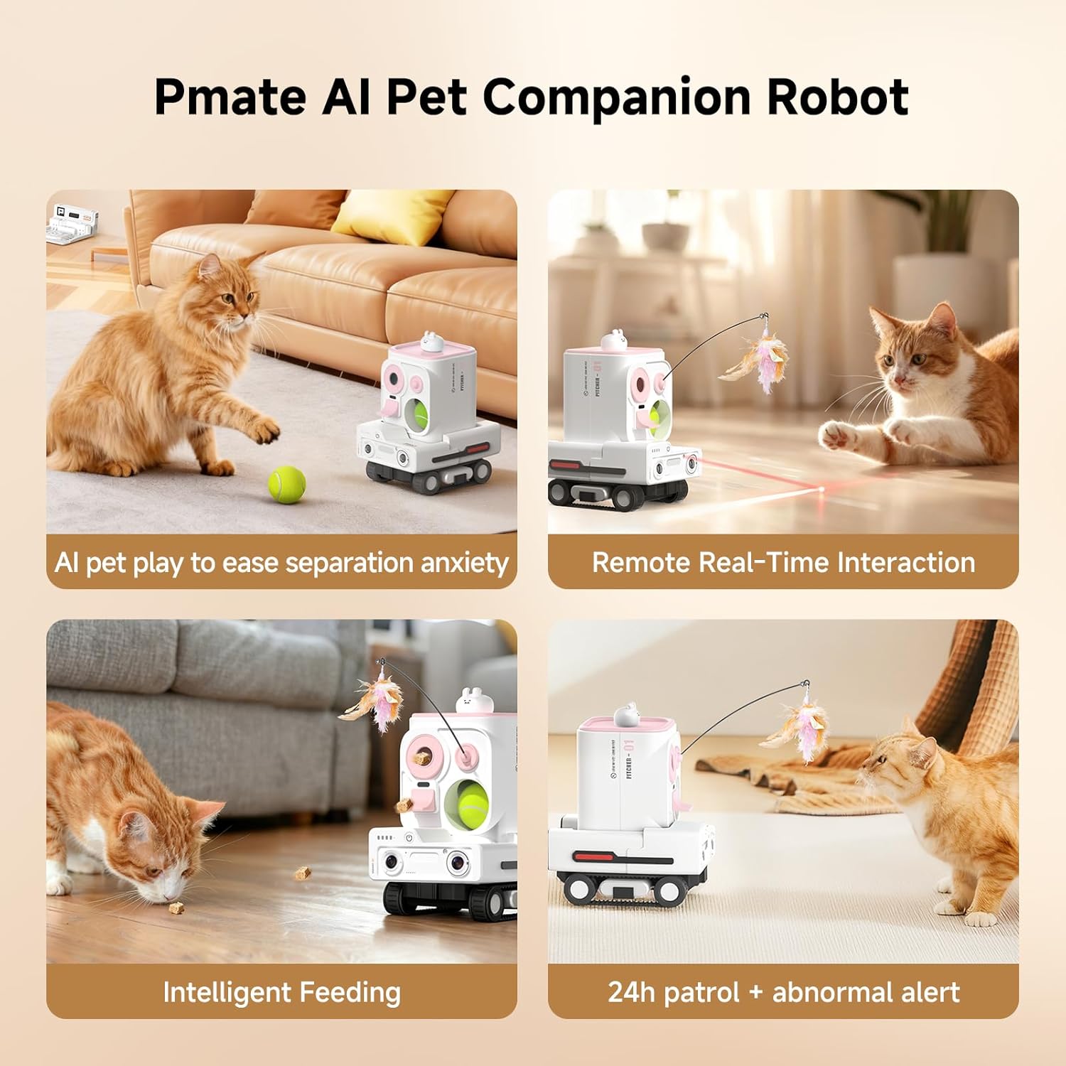 Pmate AI Pet Camera Robot Companion for Dogs & Cats, Robot Camera with Visual Recognition, Remote Video Interaction, Auto Feeding & Play, Red Light Teaser, Night Vision, Auto Charging, Pink