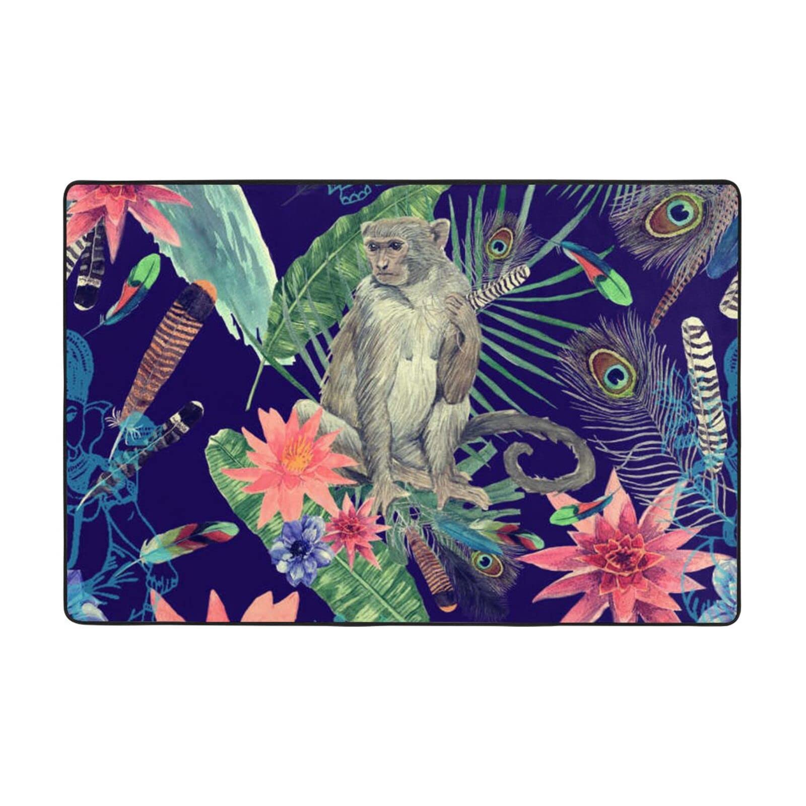 Tapis salon singe et paon en flanelle douce pour coin lecture