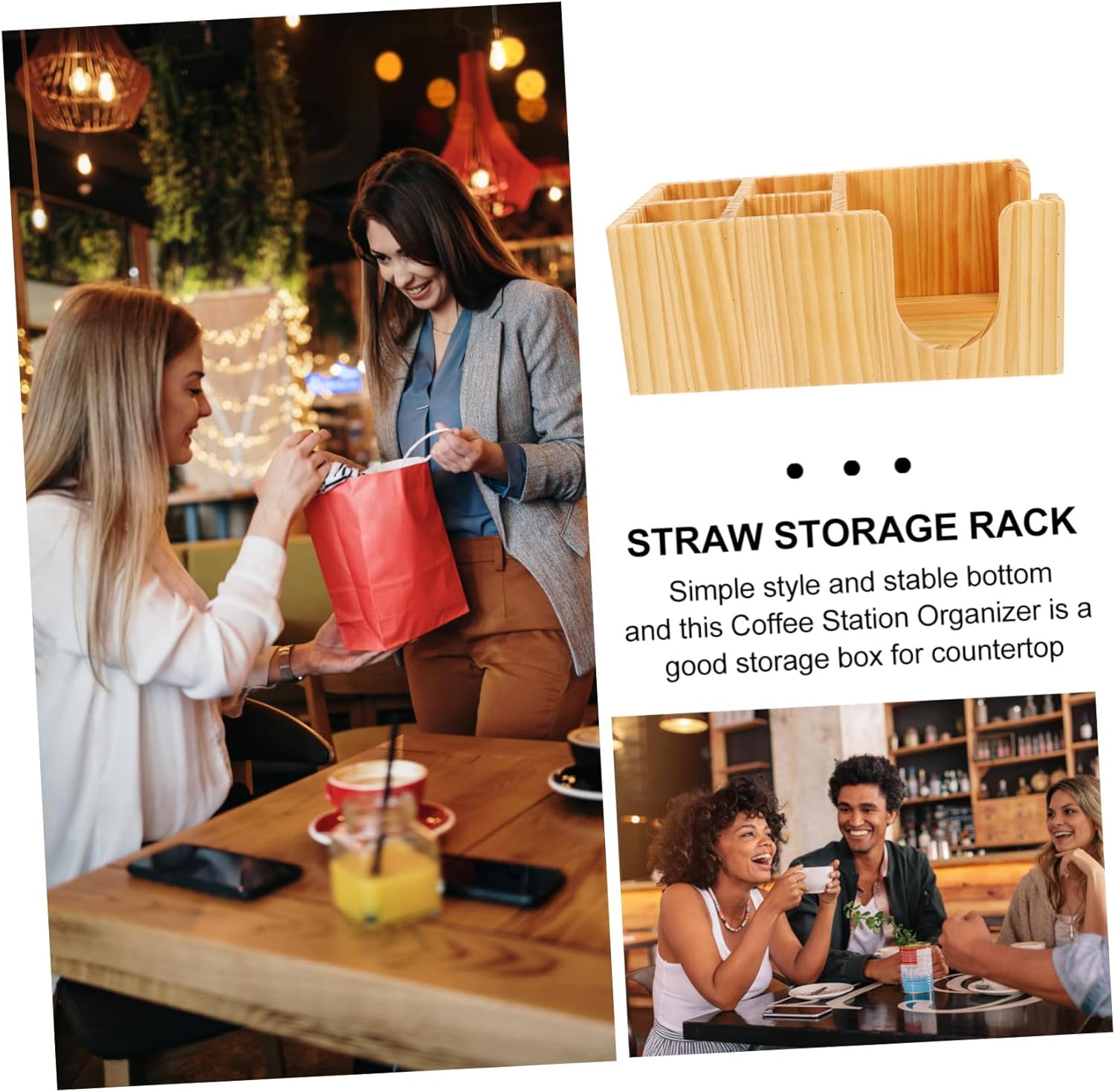 Wooden Coffee Station Organizer with Compartments for Syrup Straws and Tissue Box Countertop Storage Box for Coffee Bar Milk Tea Shops Office Lightweight Artistic Design