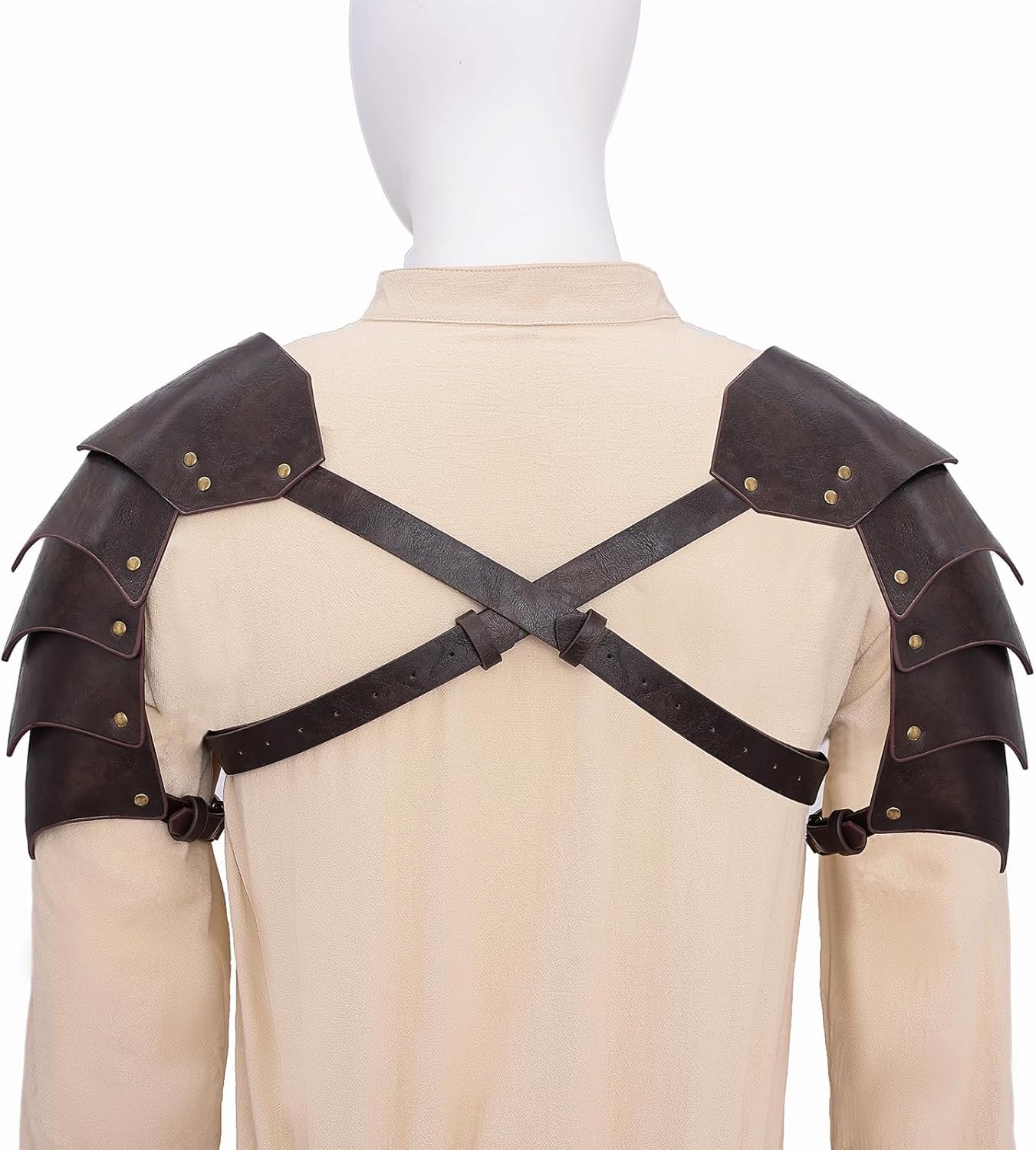 Viking Double Pauldrons - Medieval Faux Leather Shoulder Armor for LARP, Cosplay & Ren Faire - Image 3
