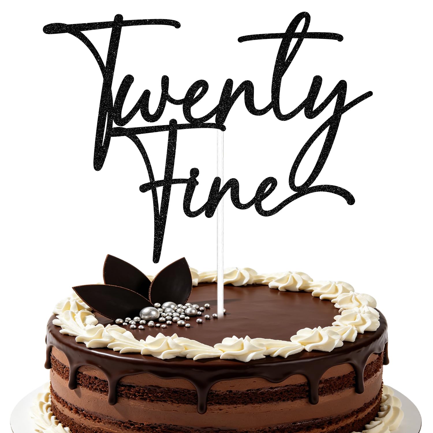 Twenty Fine Cake Topper Twenty Fine Birthday Decorations 20th 25th Birthday Party Decoration Black Glitter