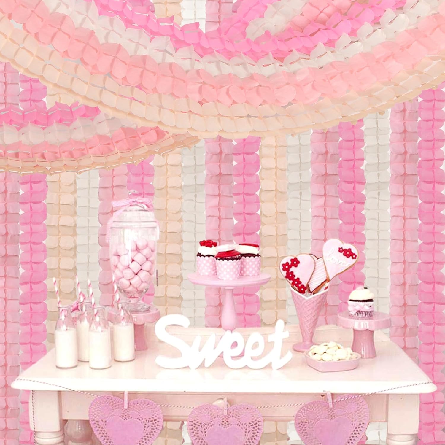 Pink-White Peach Party-Decorations Streamers Garland - 157Ft Four-Leaf Clover Hanging Banner,Wedding Girl Birthday Baby Bridal Shower Engagement Bachelorette Decor Hugtmr image 6 of 7 B0BPRWXCL8