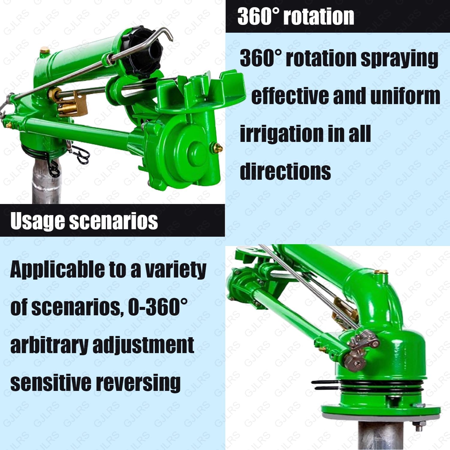 Farm Irrigation Spray Gun, 2" Turbo Water Sprinkler, 95-187 Ft Range, Water Inlet Diameter 1.97 In, with Pressure Gauge&Replacement Nozzle, Spray Angle 360° Adjustable, for Farm/Lawn/Garden Irrigation