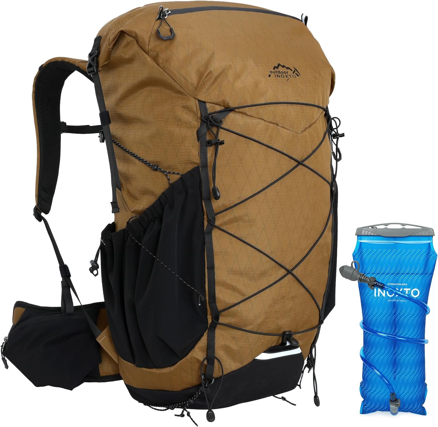 IX INOXTO 45L Hiking Internal Frame Backpacks with 3L Water Bladder and Rain Cover for Camping,Backpacking,Travelling (Khaki)