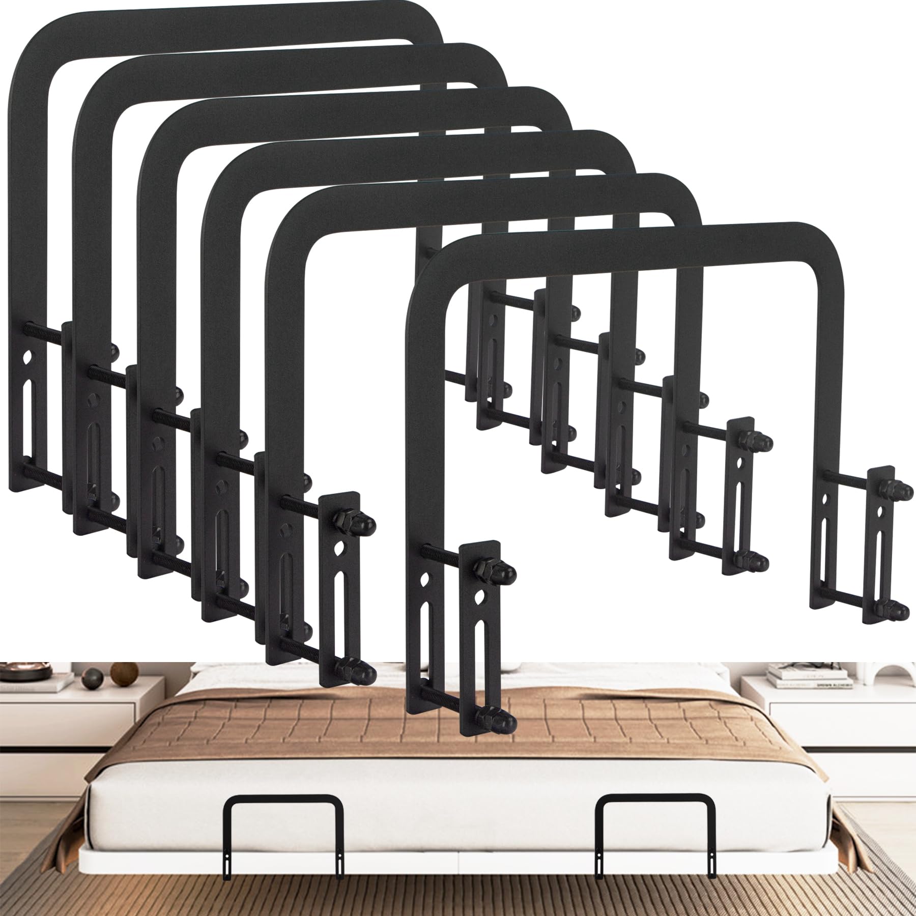 KOXHERO 6Pcs Mattress Slide Stopper for Metal Bed Frame (H5.2in) Retainer Bar Bracket Holder Keeping Mattress from Sliding for Foot of Adjustable Beds