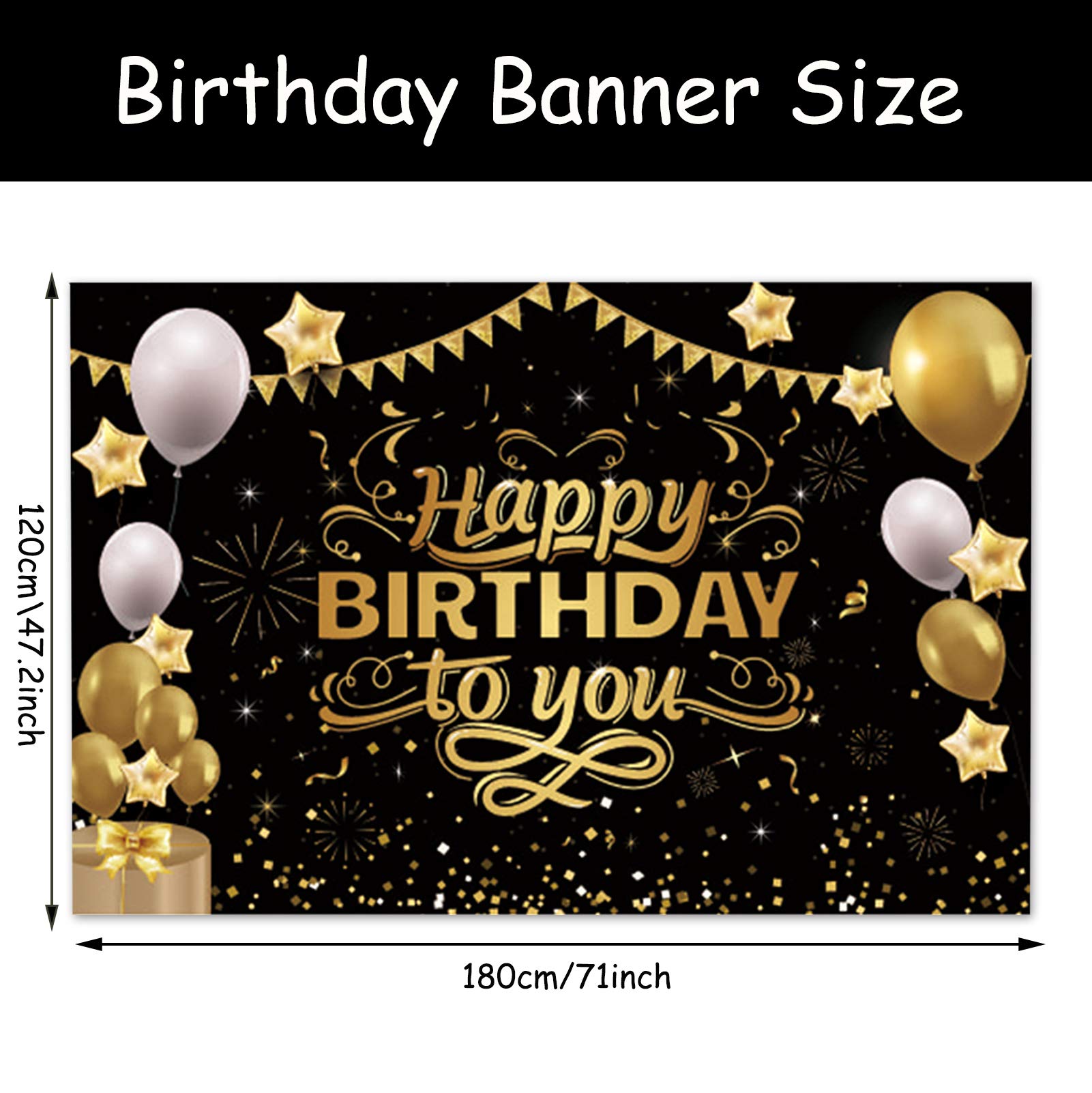 HOWAF Decorazioni Compleanno Oro Nero Striscioni Compleanno Bandierine di B