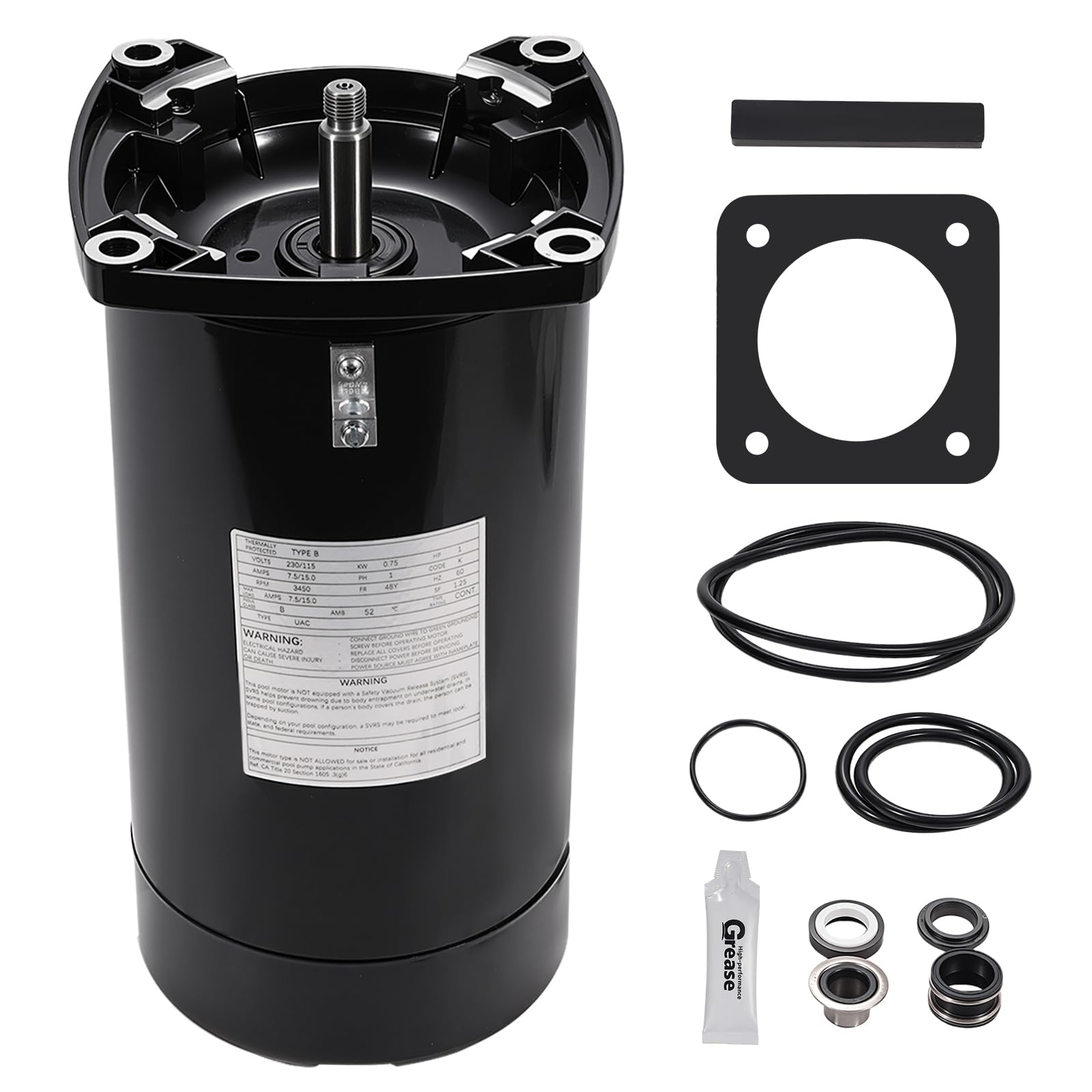 Queencar 1 HP Black Submersible Steel & Copper Pool Pump Motor Kit 230/115V Replacement for Hayward Super Pump SP2607X10/A.O. Smith Electric Motor