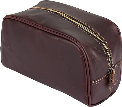Miniatura 4 de Tuzech Bolsa de aseo de piel auténtica hecha a mano, kit de afeitado y aseo para viajes, regalo para hombres y mujeres, bolsa de maquillaje con