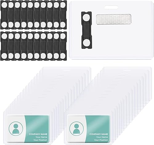 Paquete de 50 portatarjetas de identificación magnéticos de plástico transparente de 3 x 2 pulgadas, etiquetas horizontales para tarjetas de