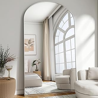 Easly Oversized Full-Body Mirror, 77" x 38" Arched Full-Length Mirror, Silver Metal Frame, Floor Mirror for Bedroom, Living/Dressing Room, Gym - Stand/Wall Mounted/Leaning