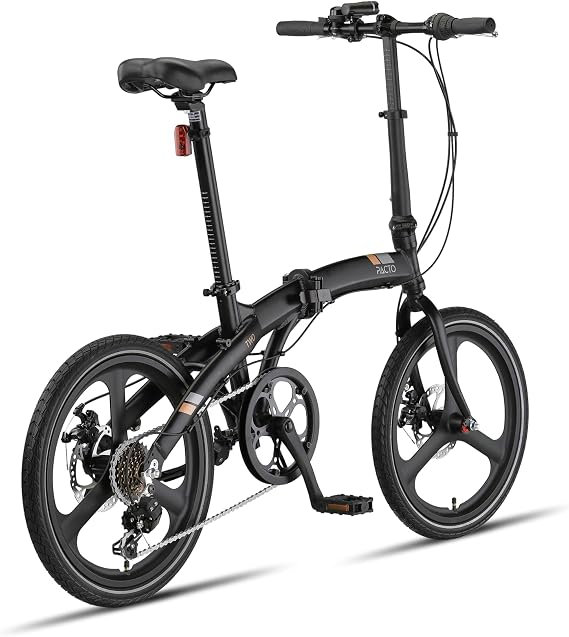 PACTO Two - Folding bike, Aluminum frame, disc brakes, Shimano 6 gears, Easy folding, Dutch design, 20 inch, Black