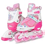 MammyGol Adjustable Inline Skates for Girls Kids Boys Youth with Light up Wheels, Pink Beginner Blades Roller Skates for Boys Size 1 2 3 4 Ages 6-12