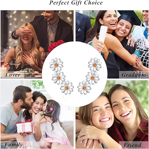 Miniatura 6 de CUOKA Aretes pequeños de plata de ley 925, hipoalergénicos para orejas sensibles, joyería de girasol, día de la madre, cumpleaños, aniversario, día