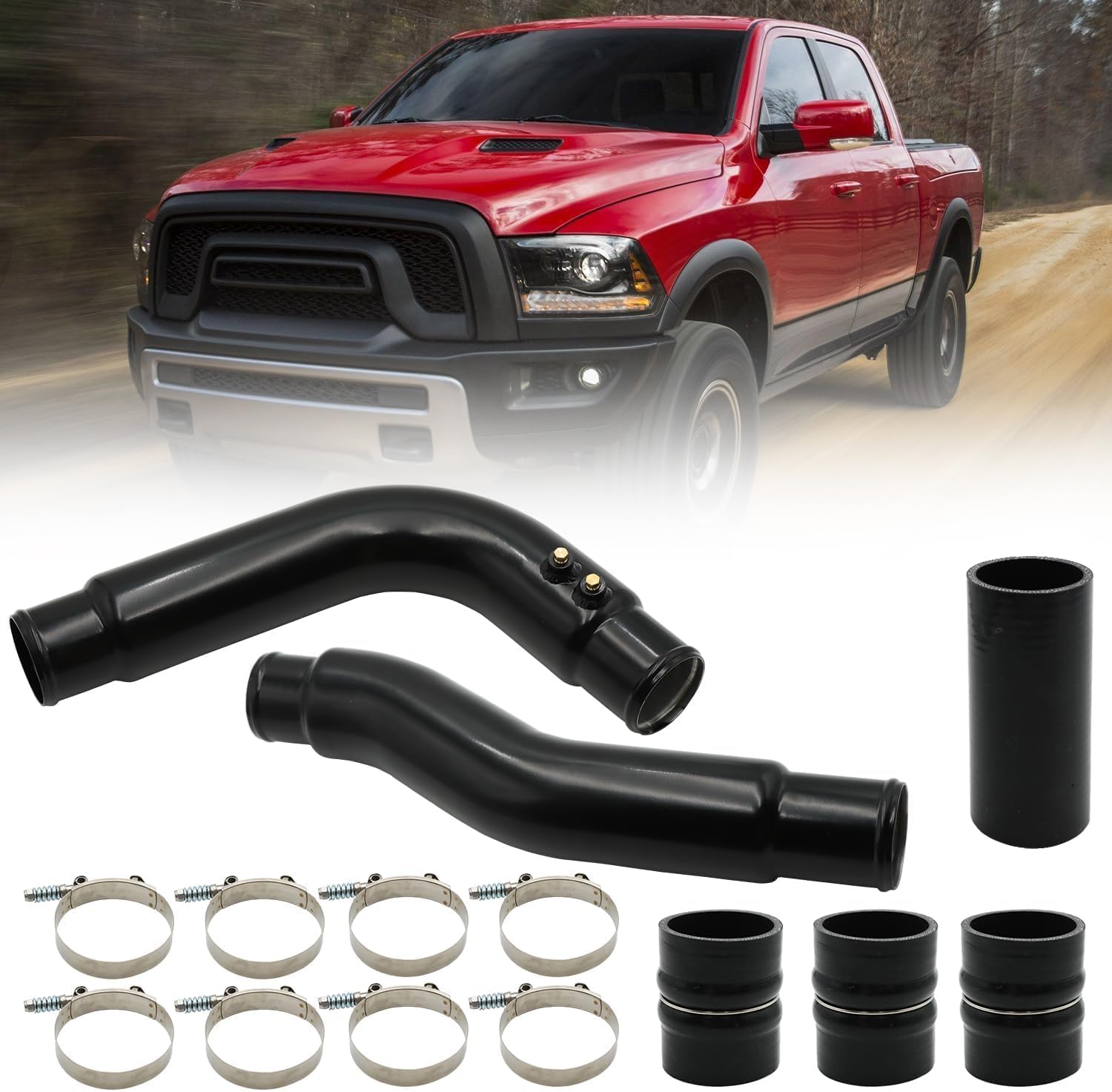 Aluminum Intercooler Pipe & Boot Kit Fit for 2003 2004 2005 2006 2007 Dodge Ram 5.9L Cummins Diesel-Black
