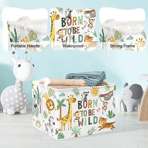 Miniatura 4 de Clastyle Cesta de almacenamiento rectangular de 36L con diseño de animales tropicales, elefantes, niños, jirafa, león, tigre, juguete, cuarto de