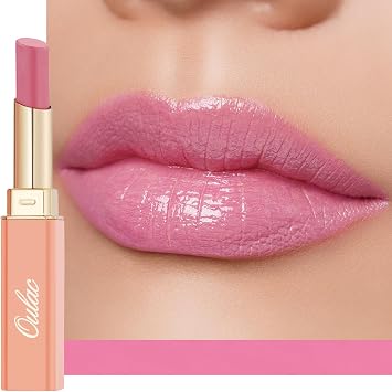 Oulac Warm Pink Lipstick - Moisture Shine Hydrating Lipstick & Tinted Lip Balm for Dry Lips, Medium Coverage Lip Colour | Juicy Look, Glossy Finish, Vegan, Cruelty-Free, First Love 07