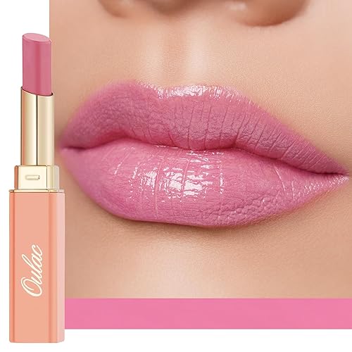 Oulac Lápiz labial Warm Pink Shine - Lápiz labial hidratante con brillo, bálsamo labial con tinte, acabado jugoso con brillo transparente, fórmula