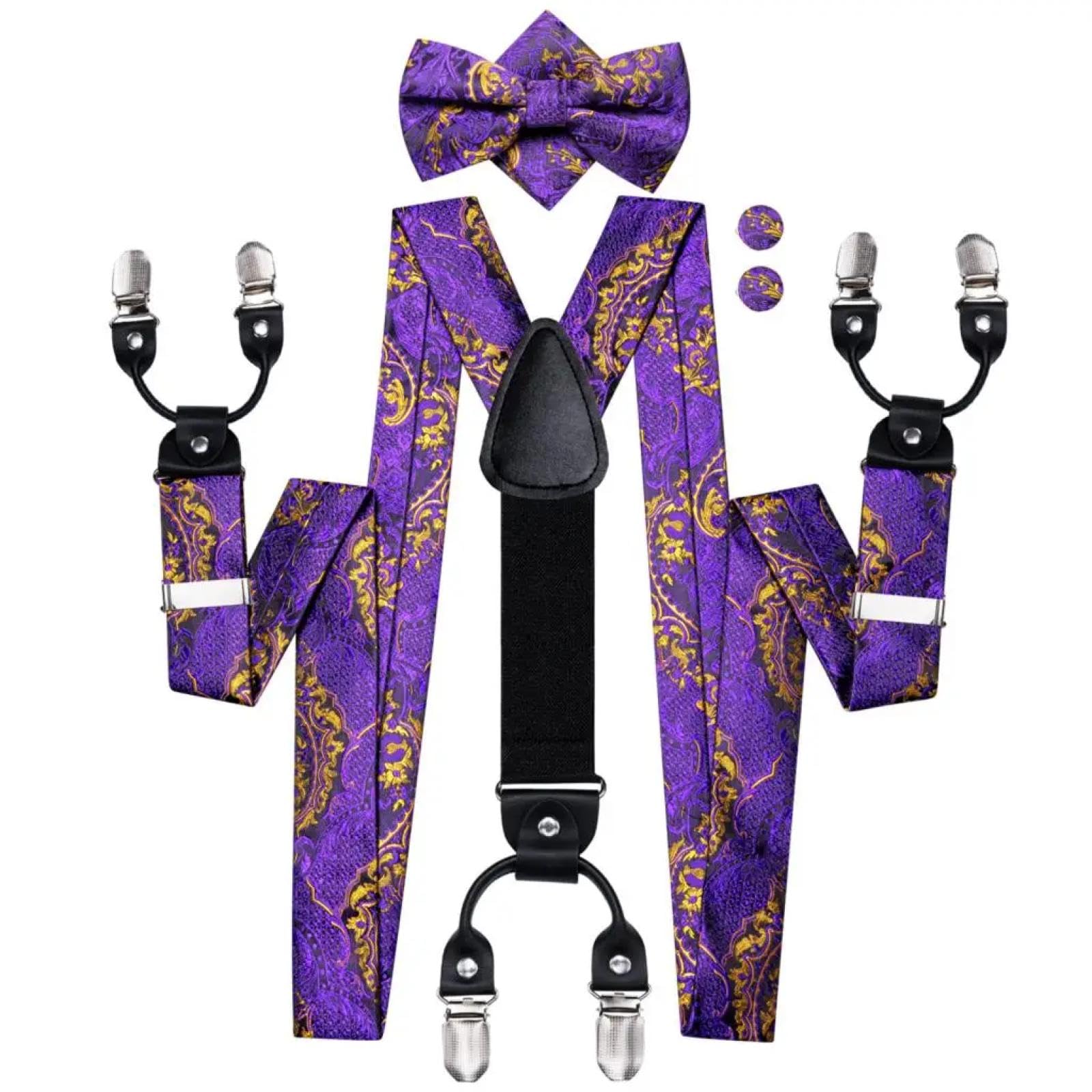 Hosenträger Suspender Florales Herren-Hosenträger-Set Mit Fliege Und Manschettenknöpfen Verstellbar Mit 6 Clips Y-Rückenträger Für Männliches Business