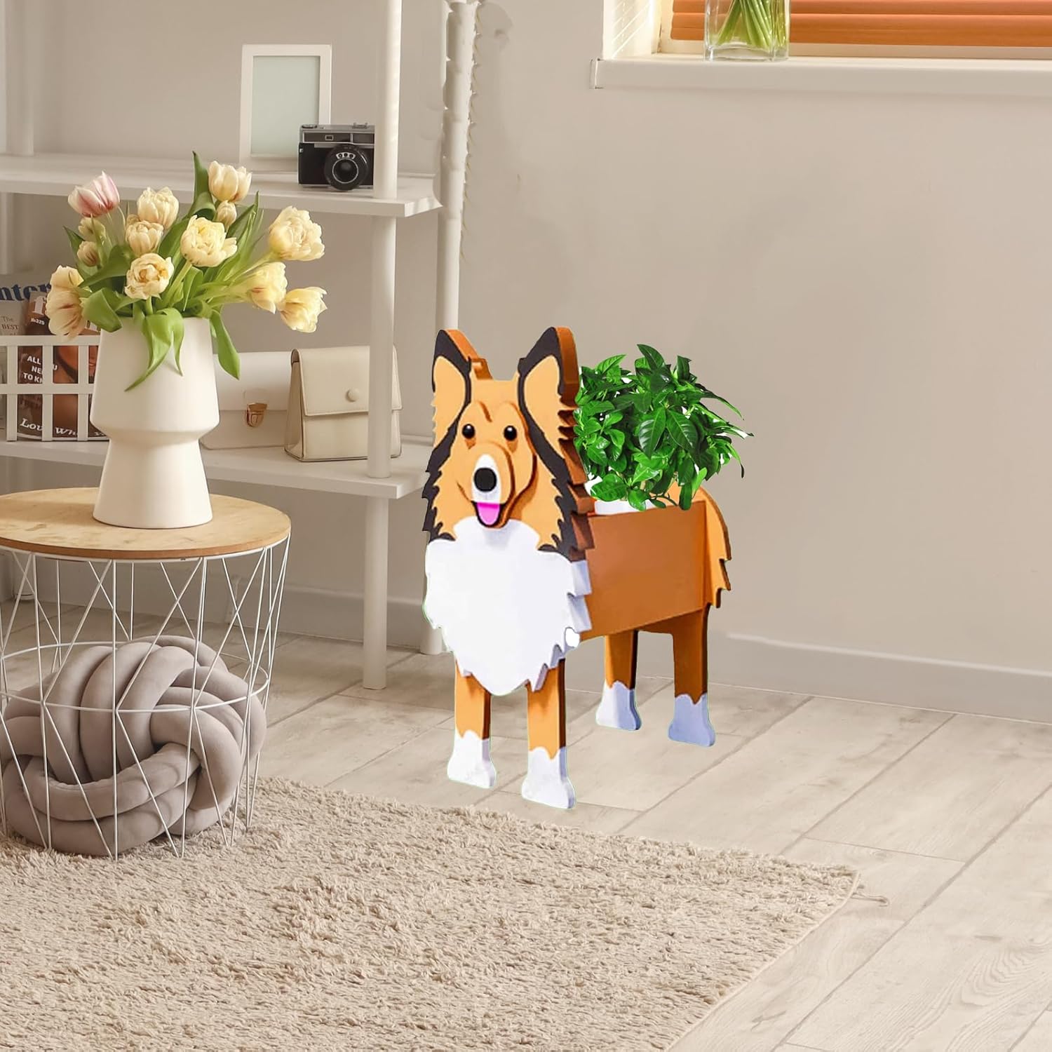 Dog Flower Planter Gifts for Women,Cute PVC Dog Planters,Flower Pots Indoor Outdoor,Garden Planter for Birthday,Office,Pet Lovers 9.45 * 6 * 13.39in(Sheltie)